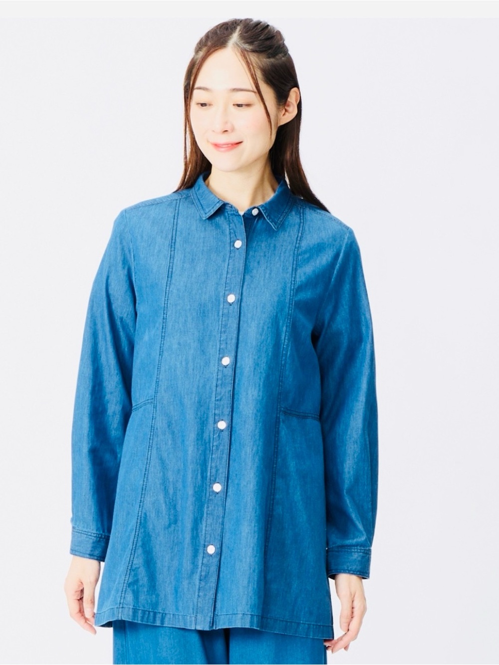 Light Wash Denim Button-Up Tunic